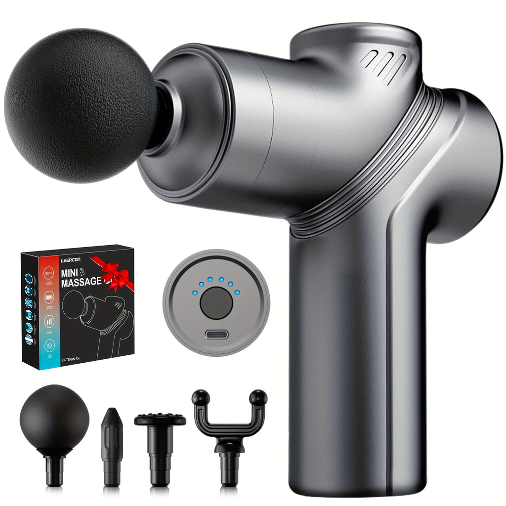 Portable Percussion Massage Gun ¨C Ultra-Quiet Motor, 4 Massage Heads & 6 Adjustable Speeds | Handheld Deep Tissue Massager for Muscle Relaxation, Post-Workout Recovery & Full-Body Relief