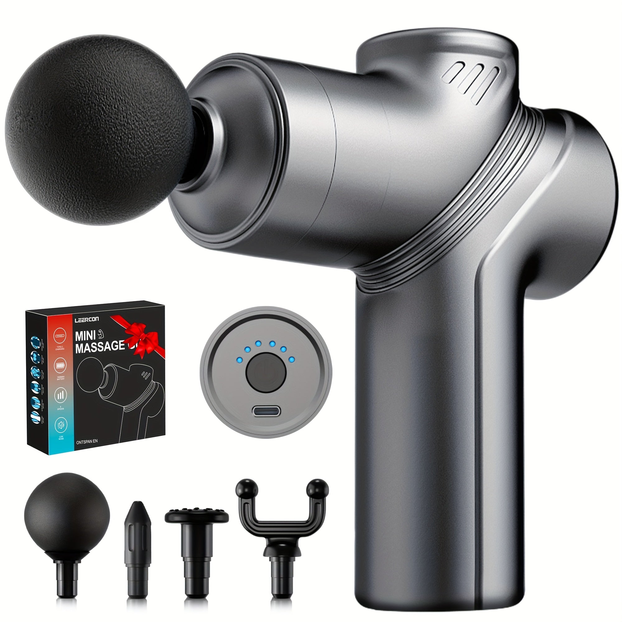 Portable Percussion Massage Gun ¨C Ultra-Quiet Motor, 4 Massage Heads & 6 Adjustable Speeds | Handheld Deep Tissue Massager for Muscle Relaxation, Post-Workout Recovery & Full-Body Relief