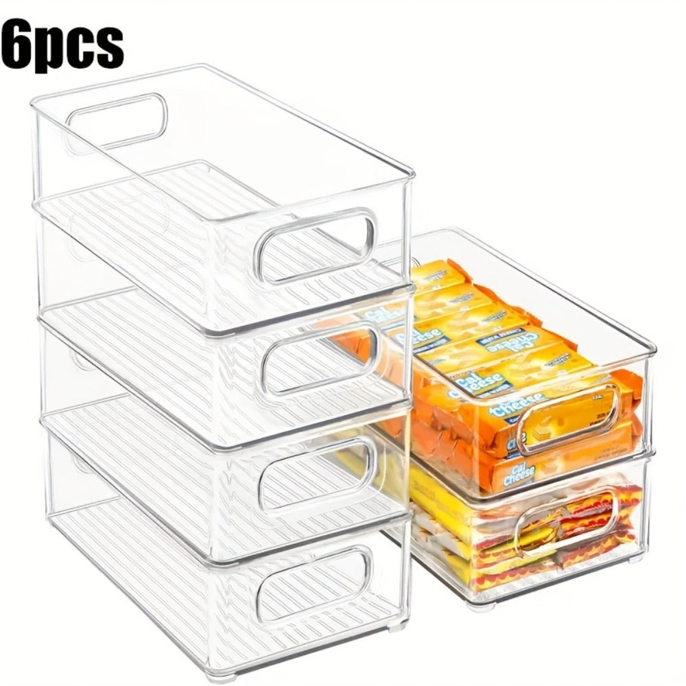 Refrigerator Organizer Bins 6pcs Set - Clear Fridge Storage Bins for Freezer Kitchen Cabinet Pantry Bathroom Bedroom Organization 10 Inch Transparent Food Storage Containers