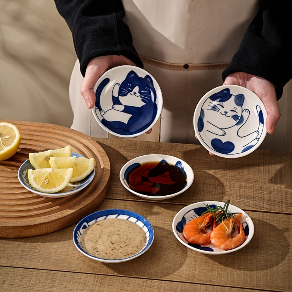 Ceramic Dipping Bowls Set of 8 Cat Shaped Mini Soy Sauce Dishes 4 Inch Small Condiment Bowls for Side Dishes Appetizer Serving Home Kitchen Restaurant Cat Lover Dinnerware Gift