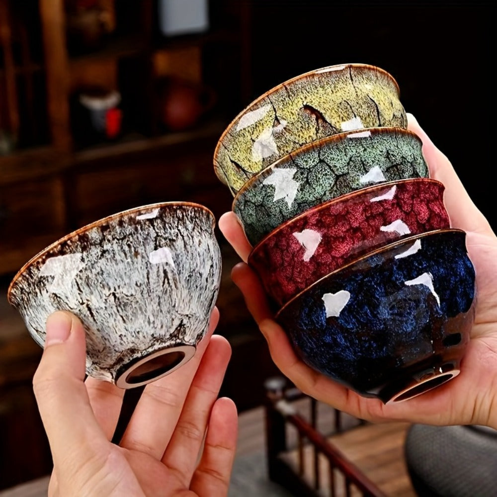 Kung Fu Tea Cups Set of 5 ¨C Handmade Kiln-Fired Jianzhan Ceramic Teacups ¨C Five-Element Design in 5 Colors with Gift Box ¨C Elegant Chinese Tea Ceremony Cup Gift for Business, Friends & Family