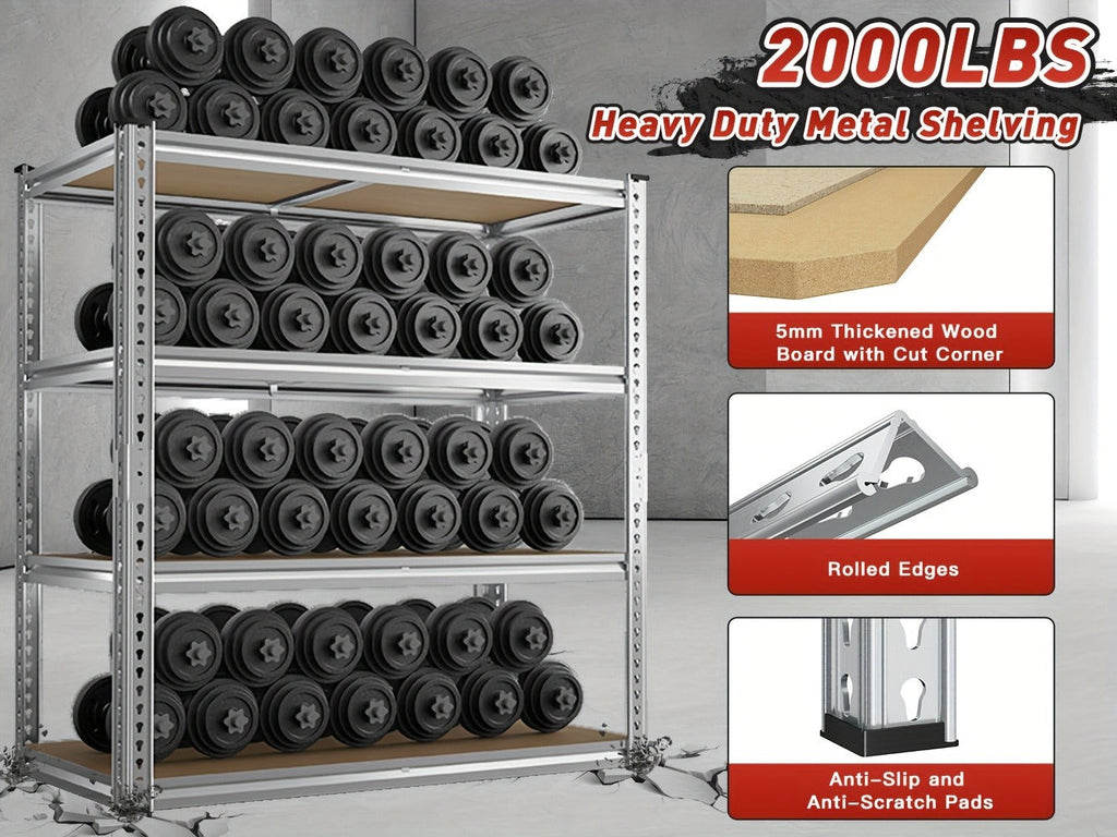 Heavy Duty Garage Shelving 5-Tier Metal Storage Shelves 3020LBS Capacity Adjustable Steel Shelf Unit for Garage Basement Warehouse Easy Assembly Black Silver