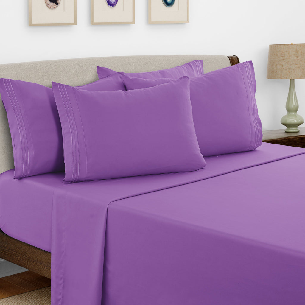 Bed Sheets Set 6 Piece - Soft Brushed Microfiber Fitted Sheet with 16¡± Deep Pocket, Flat Sheet & Embroidered Pillowcases, Hotel Luxury Cooling Bedding, All Seasons, 20 Colors