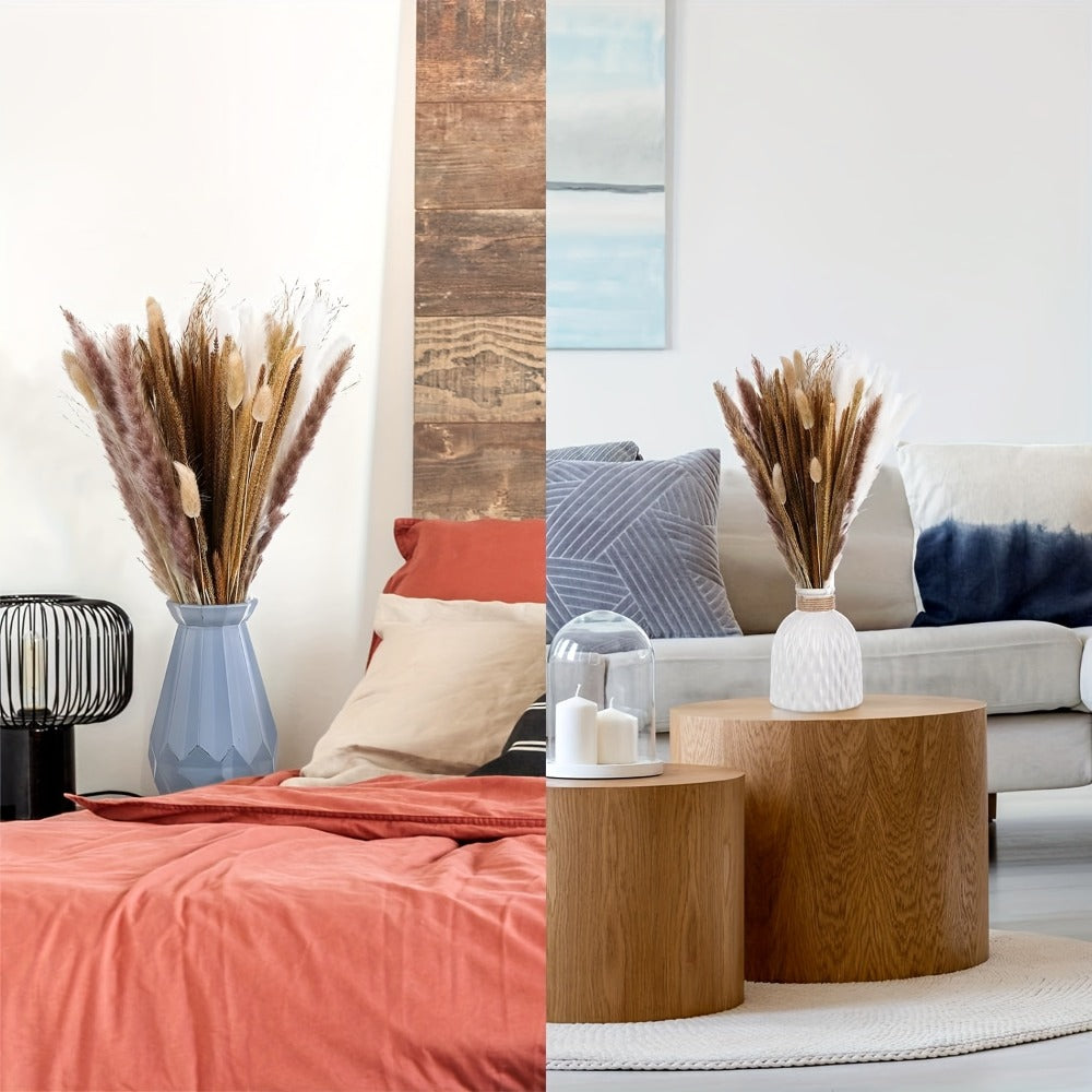 Dried Pampas Grass Decor 17 Inch Natural Bouquet | Boho Home Wedding Party Flower Arrangement White Pampas Brown Reed Bunny Tail Easter Basket Stuffers Mother's Day Gift