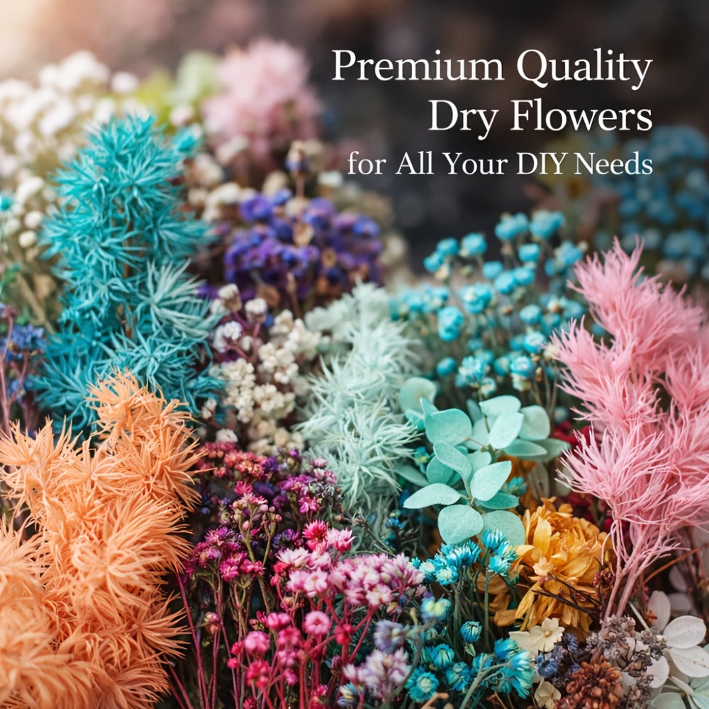 Dried Flower Bouquet Set 4 Boxes Mixed Dried Flowers Leaves for Resin Jewelry Art Crafts Candle Making Holiday Decoration with Greeting Card