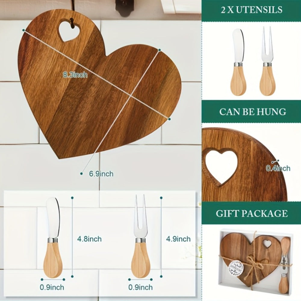 Mini Heart Charcuterie Board Set 6/12 Pack ¨C Wood Cheese Board with Knives Bridal Shower Favor Thank You Gift Box for Wedding Birthday Valentine Christmas Party Guest Bamboo Acacia
