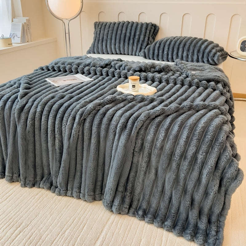 Plush Faux Fur Blanket ¨C Imitation Rabbit Fur 300-350gsm Knit Throw for Sofa, Bed & Travel, All Season, 3 Colors, 2 Sizes
