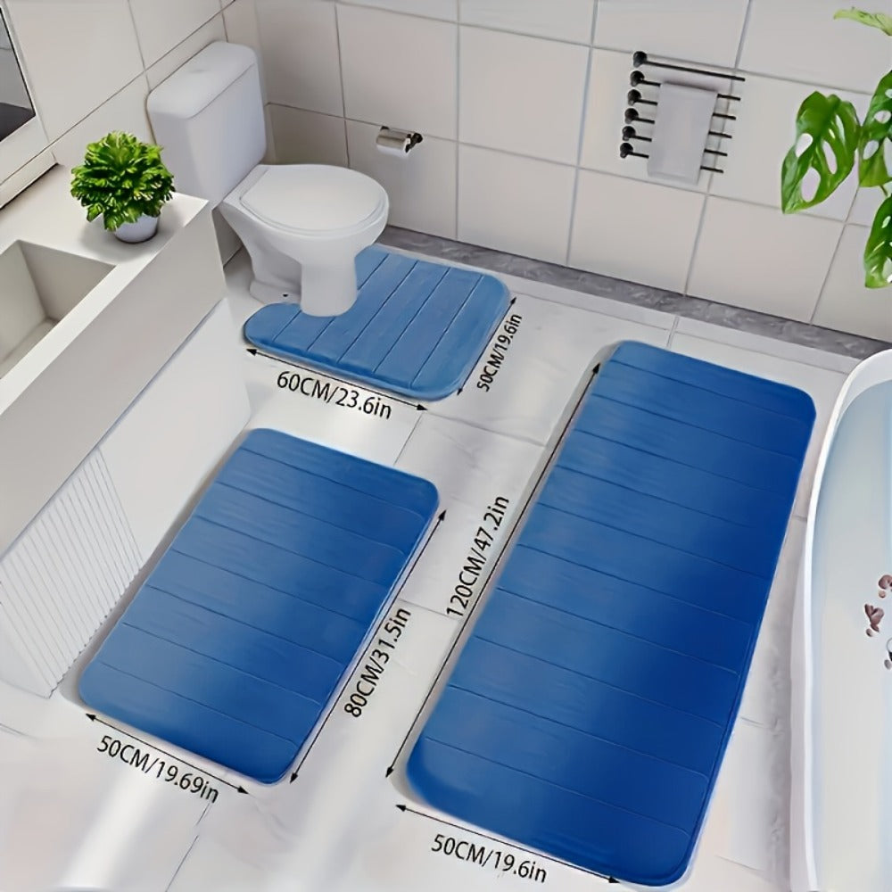 Memory Foam Bath Mat Set 3-Pack Non-Slip Soft Plush Absorbent Bathroom Rug for Shower Kitchen Bedroom Indoor Use