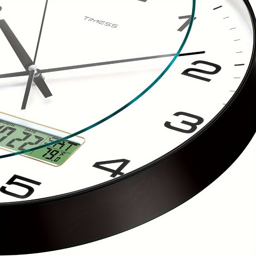 Silent Wall Clock Round Analog 10/12 Inch ¨C Battery Operated, Calendar & Temperature Display, Non-Ticking Quiet Movement for Bedroom, Office & Living Room, Multiple Colors