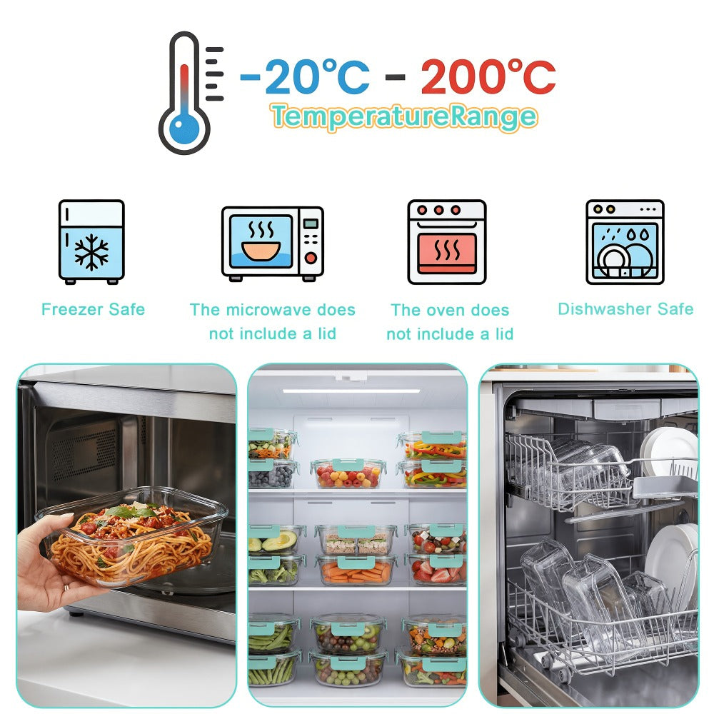 Borosilicate Glass Food Storage Containers Set ¨C 10/12/17pcs Airtight Meal Prep Bento Boxes with Locking Lids, BPA Free, Microwave & Dishwasher Safe, Leak Proof, Mixed Colors