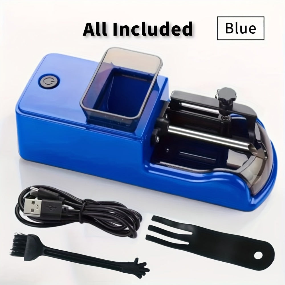Electric Cigarette Rolling Machine USB Rechargeable Automatic Cigarette Roller 2-Second Rapid Roll High Power Motor Stainless Steel Durable Portable Tobacco Injector Black Blue