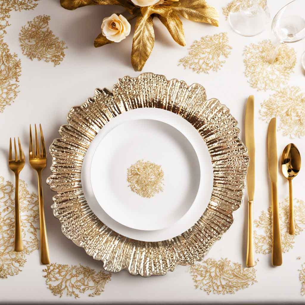 Charger Plates 13 Inch Set of 24 ¨C Floral Reef Design Decorative Dinner Plate Chargers for Wedding Table Setting Party Banquet Reception Decor Silver Rose Gold Red
