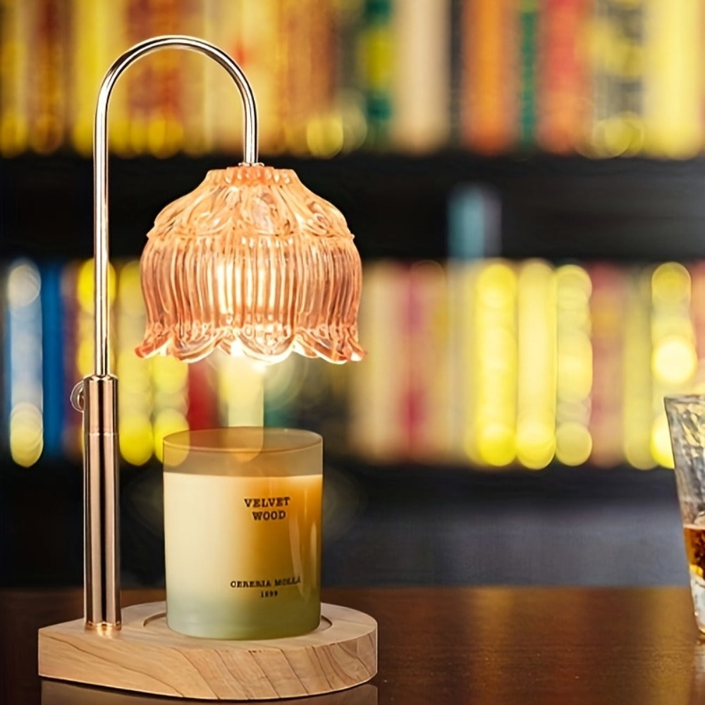Electric Candle Warmer with Timer, Crystal Wax Melt Warmer Lamp, Adjustable Temperature, Lily Shape Glass Candle Warmer for Scented Jar Candles, 2/4/8 Hour Timer, Holiday Home Decor Gift