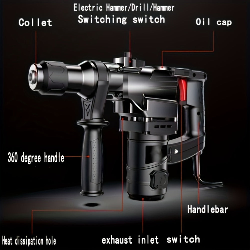Hammer Drill 1100W 3-in-1 Multi-Function Electric Drill, Rotary Hammer & Chisel, Variable Speed, Heavy Duty for Concrete Wall Wood Metal Drilling, Includes Drill Bits, Accessories & Tool Box