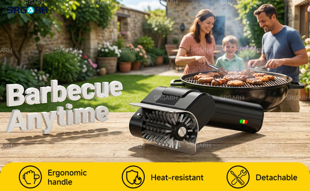 Electric BBQ Grill Brush Cordless Rechargeable Grill Cleaner with 800 RPM Rotating Head, 2000mAh Battery, 304 Stainless Steel Bristles ¨C Outdoor Grilling Tool, Father's Day Gift