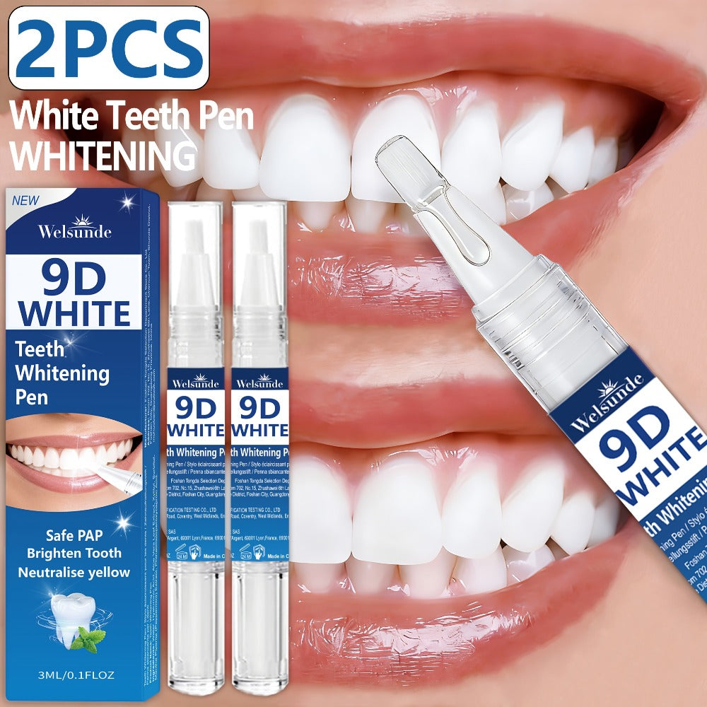 Teeth Whitening Pen 2pcs 9D Powerful Whitening Neutralize Yellow Stains Brighten Teeth Gum Care No Rinse Easy Application for Home Travel Oral Care