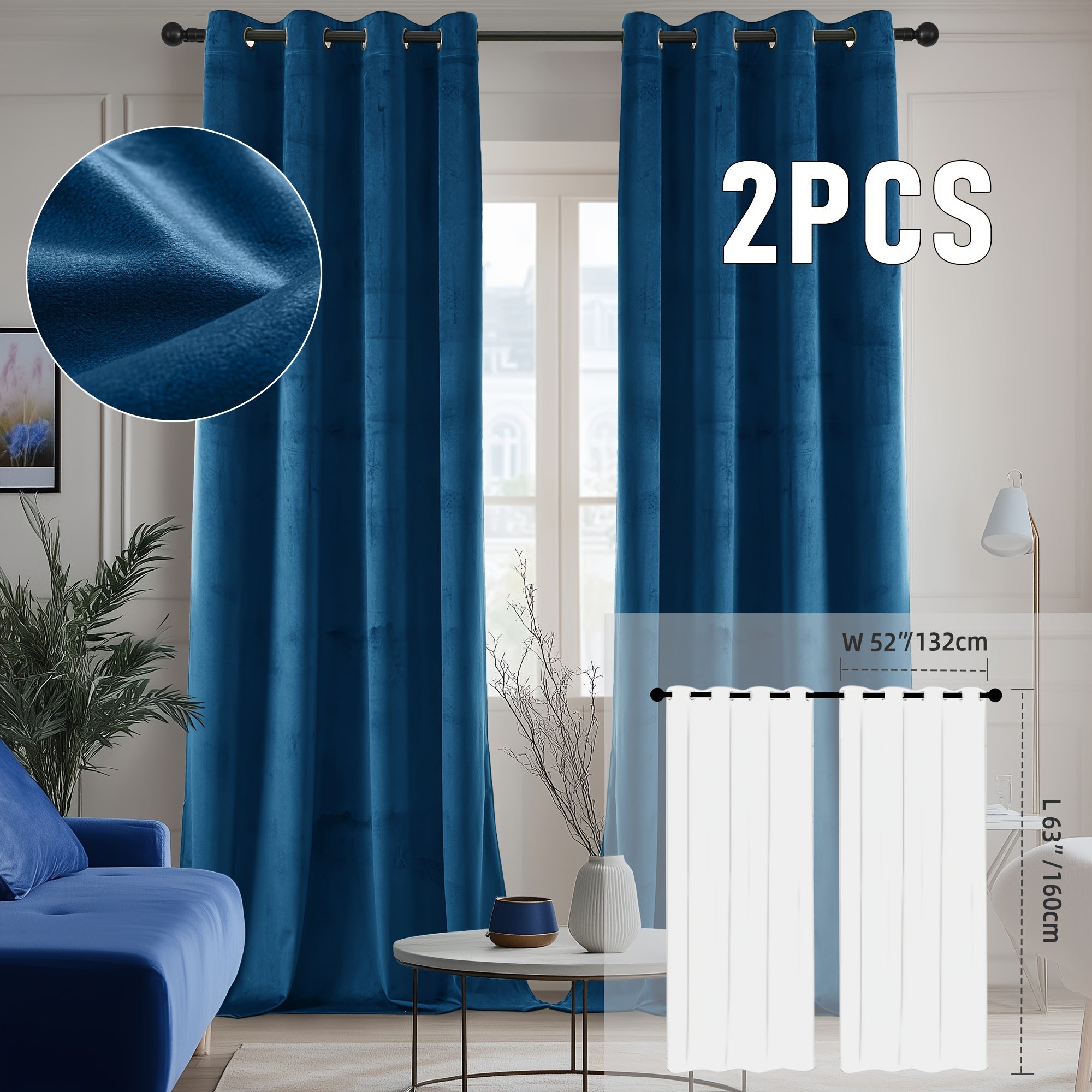 Velvet Room Darkening Curtains 2 Panels | Grommet Top Thermal Insulated Soundproof Blackout Curtains for Living Room Bedroom, Soft Solid Color Vintage Window Drapes