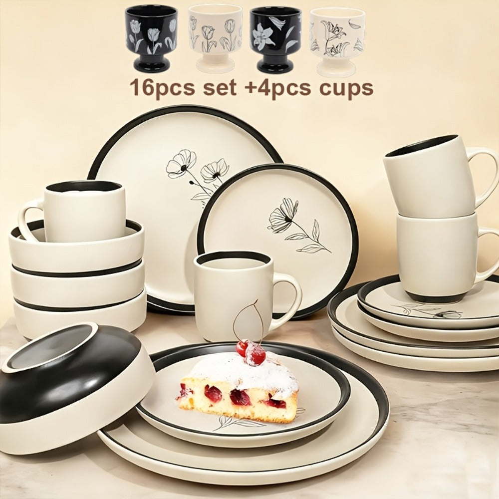 Ceramic Dinnerware Set for 4 ¨C Porcelain Plates Bowls Cups Matte Finish Dishwasher Microwave Oven Safe Stoneware Tableware Scratch Resistant for Restaurant Kitchen Wedding Anniversary Gift