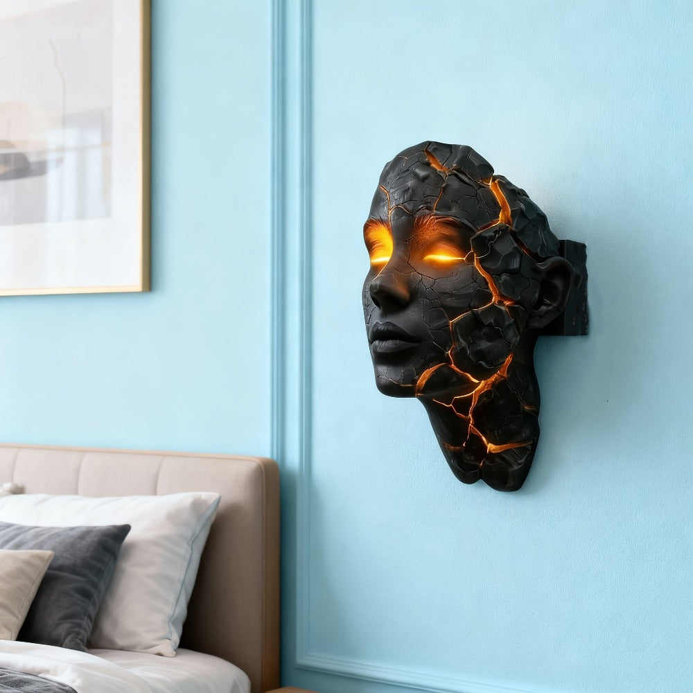 3D Shattered Soul Wall Lamp ¨C LED Night Light Cracked Face Phantom Effect USB Powered Resin Wall Light for Bedroom Living Room Bar Cafe Home Decor, Easy Install Gothic Aesthetic Atmosphere Lamp