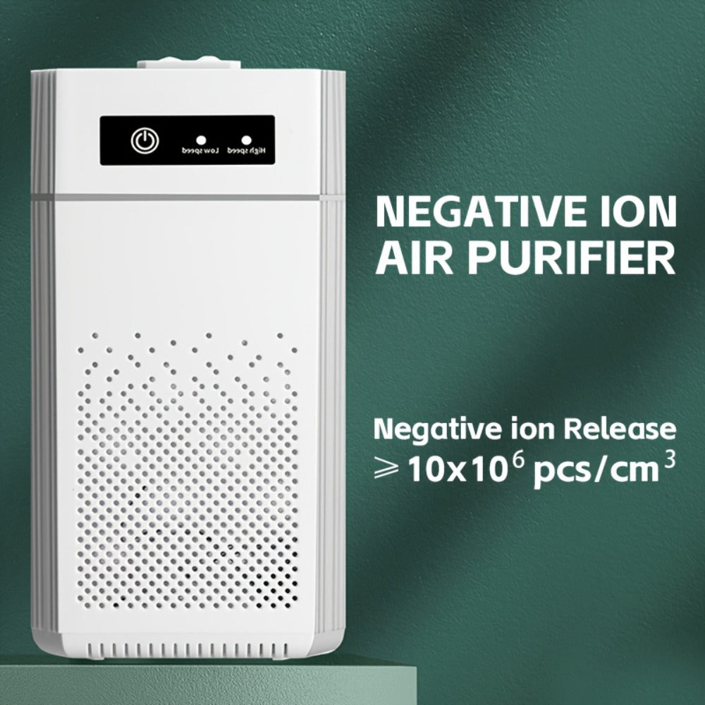Portable Negative Ion Air Purifier with HEPA Filter, USB Powered Desktop Air Cleaner Removes Odors Dust Smoke Pollen, 51-150 m3/h Airflow, Compact Air Purifier for Bedroom Office Car Travel