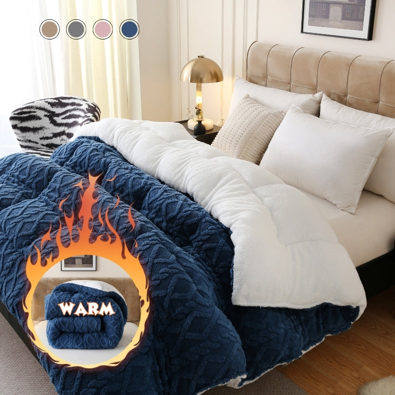Plush Taffeta Comforter Extra Thick 400-450GSM | Double-Sided Soft Heavy Duty Warm Comforter for Autumn Winter Twin XL Full Queen King Grey Blue Pink Beige