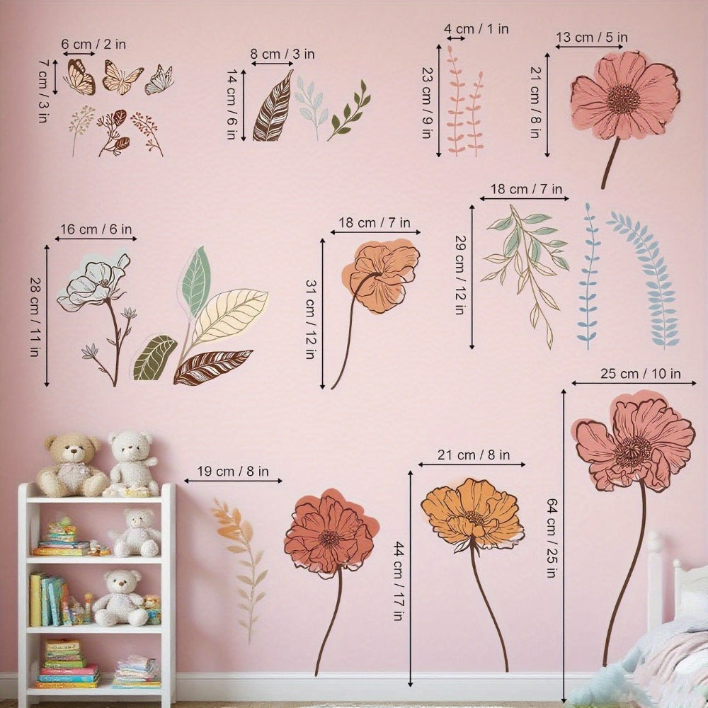 Bohemian Floral Wall Decals Self-Adhesive Wildflower Stickers for Living Room Bedroom TV Wall Art Decor ¨C Flowers & Fruits Peel and Stick Removable Wall Stickers Home Decoration