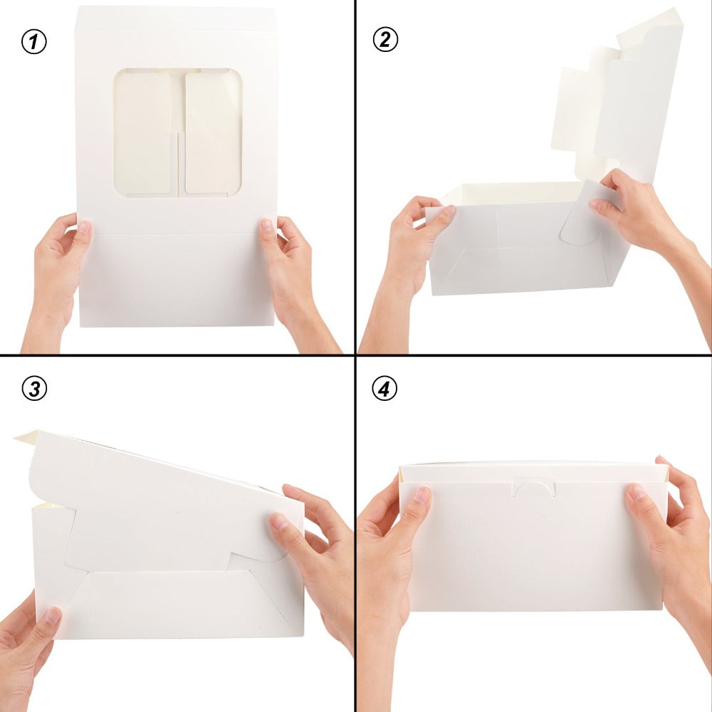Cake Boxes 10 Sets 10x10x5 Inch White Square Bakery Boxes with Window Red Ribbon and Round Cake Boards for Birthday Party Wedding Holiday Baking Gift Packaging