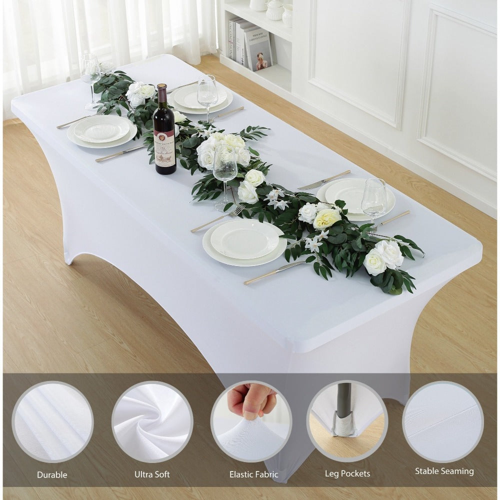 Spandex Tablecloth Stretch Table Cover Fitted Rectangle Table Cloth for Wedding Party Event 3/5pcs White Black