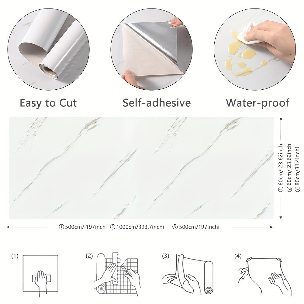 Marble Peel and Stick Wallpaper Roll - Waterproof Oil-Proof Self-Adhesive Wall Contact Paper for Kitchen Backsplash Bathroom Countertop