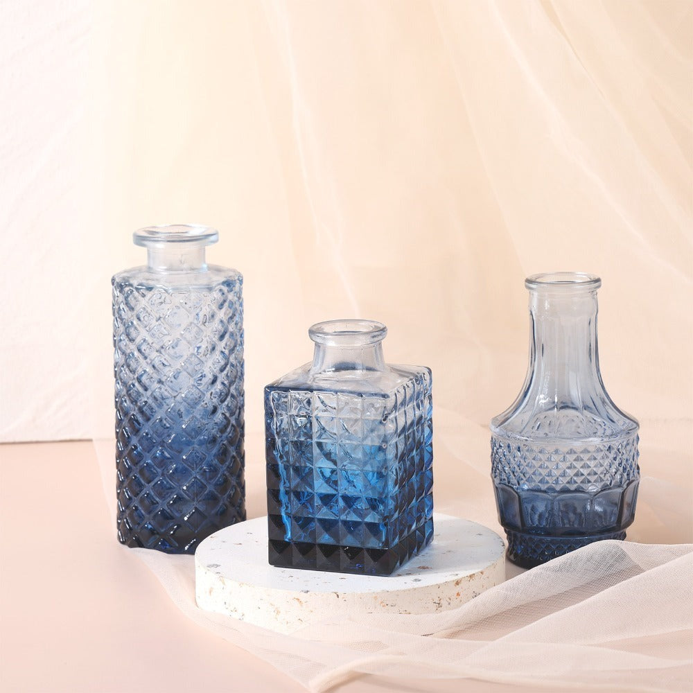 Bud Vases Set of 18 Blue Vintage Glass Small Flower Vases for Centerpieces - Rustic Farmhouse Table Decor for Home, Wedding, Halloween & Christmas | 3-6 Inch Mini Glass Vases Bulk