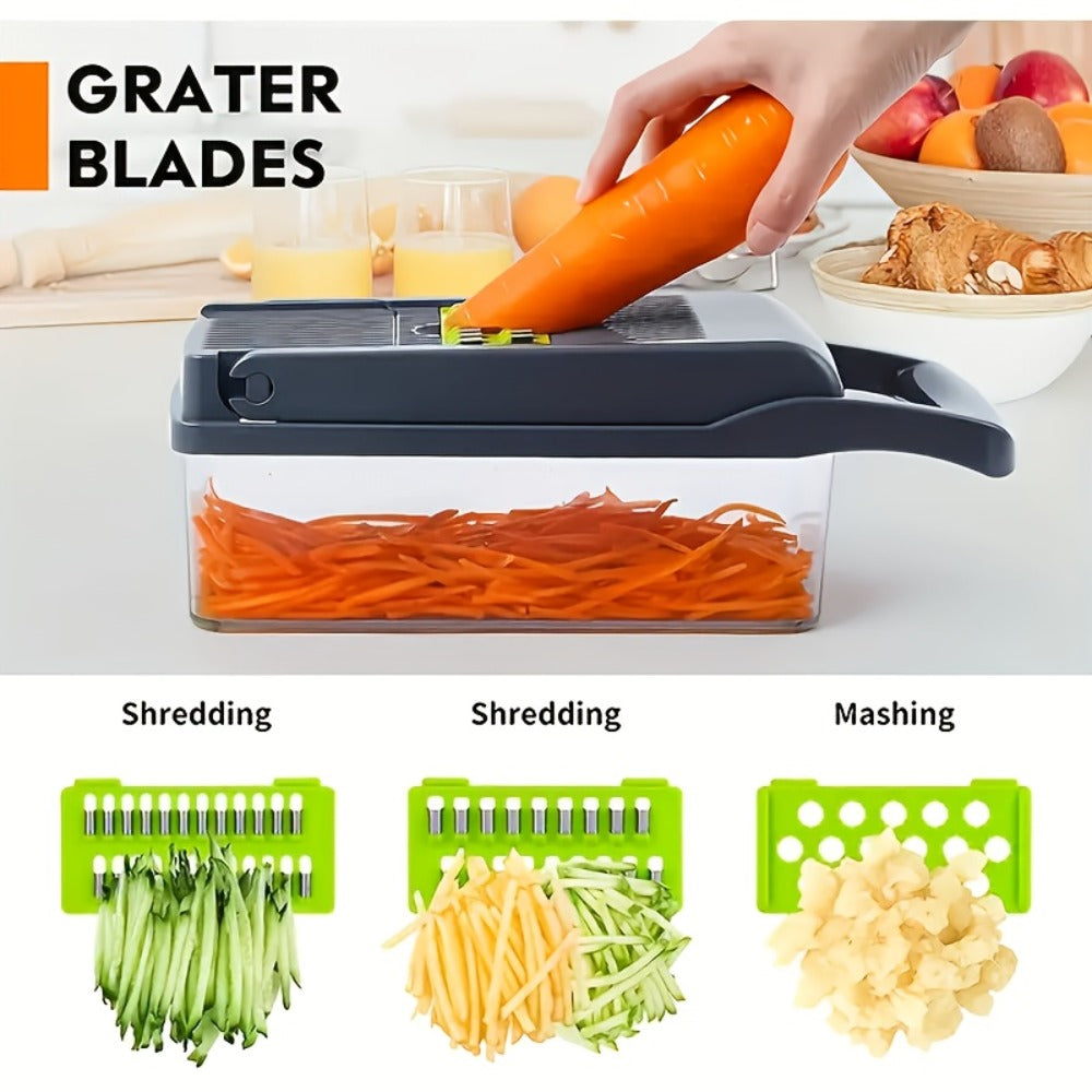 Vegetable Chopper 18-in-1 Multifunctional Food Chopper & Mandoline Slicer with Container ¨C Onion Dicer, Adjustable Cutter for Kitchen Meal Prep, Gray