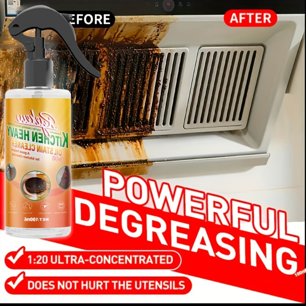 Kitchen Degreaser Spray 100ml (3.38oz), Heavy Duty Oven Cleaner & Grease Remover, Fume-Free Fast-Acting Formula for Stubborn Grease on Ovens, Stovetops, Pots, Pans, Cookware & Metal Surfaces