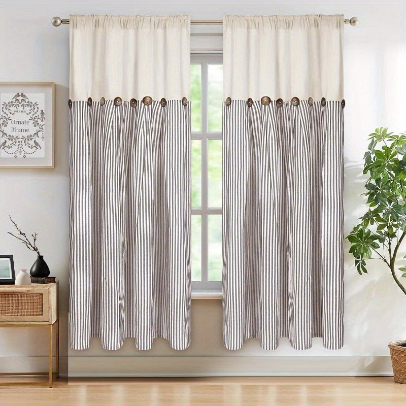 Bohemian Striped Patchwork Curtains, Semi-Sheer Rod Pocket Window Curtains for Bedroom Living Room Kitchen Cafe, Country Cottage Style, 1 or 2 Panels, Multiple Colors & Sizes