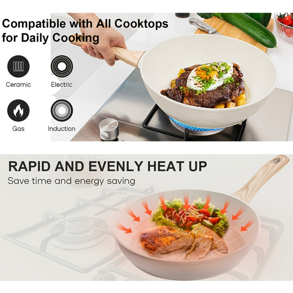 Cookware Set 12 Piece Pots and Pans Set Non-Stick Granite Coating with Frying Pans Casserole Saucepan Glass Lids Pan Protectors Compatible with All Stovetops Including Induction