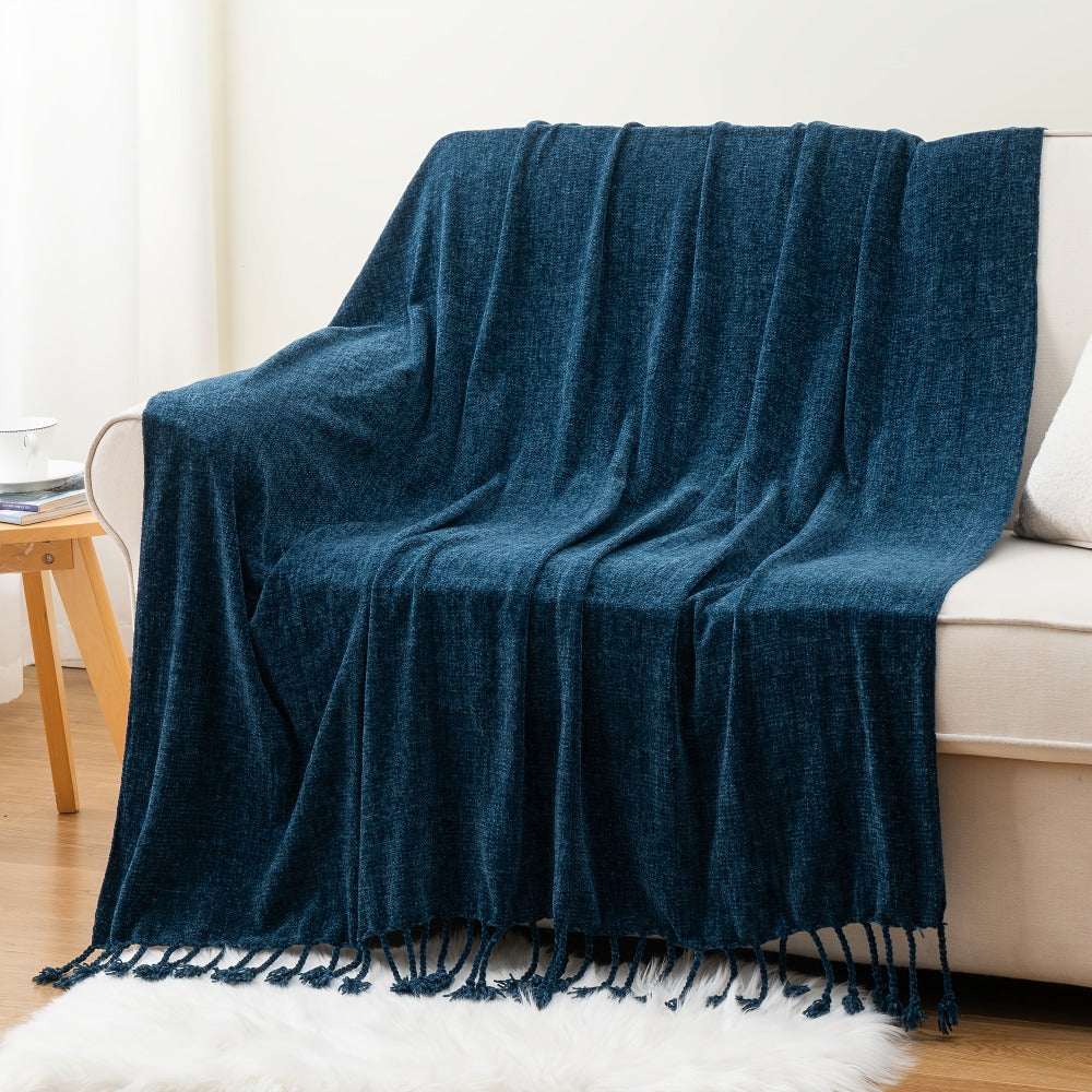 Chenille Fringe Throw Blanket ¨C 180-200gsm Velvety Soft Decorative Throw for Sofa & Couch, Home Decor, 50¡±¡Á60¡±, 17 Colors