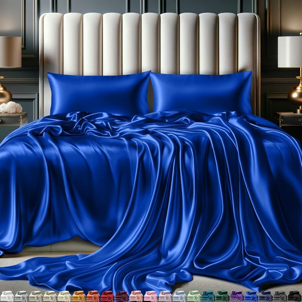 Satin Bed Sheet Set 4 Pcs ¨C Luxury Silky Smooth Hotel-Quality Bedding, Wrinkle-Free Deep Pocket Fitted Sheet, All-Season Elegant Satin Sheets ¨C Twin, Full, Queen & King, Multiple Colors