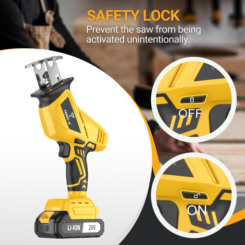 Electric Reciprocating Saw Cordless with LED Light & Safety Lock ¨C Multi-Purpose Cutting Tool with Replaceable Blades, 1 or 2 Battery Options, Carrying Case Included