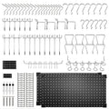 Black Metal Pegboard Wall Organizer Set with Hooks 66/100pcs, 12x24 Inch Heavy Duty Wall Mounted Pegboard Kit for Garage Workshop Tool Storage, Includes Paper Towel Holder & Workbench Accessories
