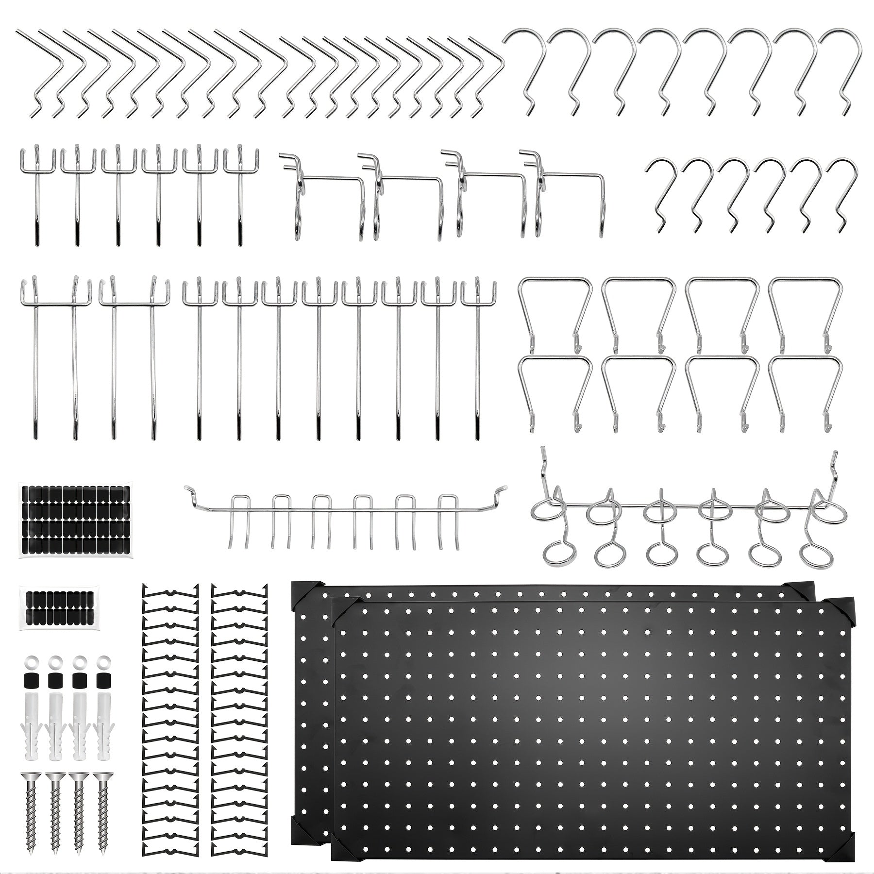 Black Metal Pegboard Wall Organizer Set with Hooks 66/100pcs, 12x24 Inch Heavy Duty Wall Mounted Pegboard Kit for Garage Workshop Tool Storage, Includes Paper Towel Holder & Workbench Accessories