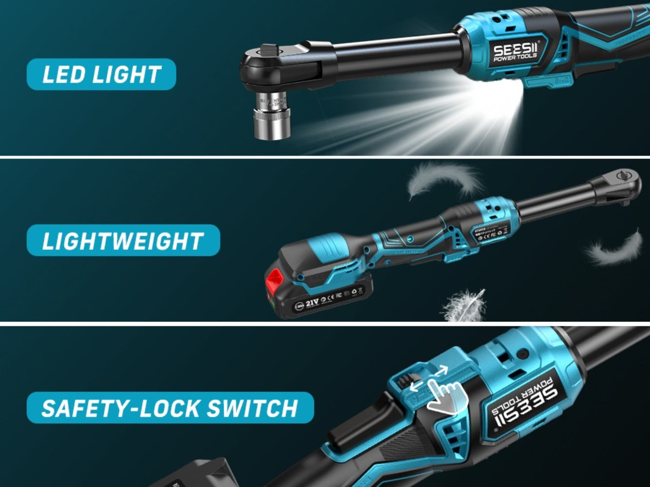 21V Power Ratchet Wrench Set 3/8'' Drive, 59 Ft-lbs 400 RPM Cordless Electric Ratchet, Variable Speed Trigger, 2x 2.0Ah Batteries & Charger, 8 Sockets, 3'' Extension Bar, 1/4'' & 1/2'' Adapter Included