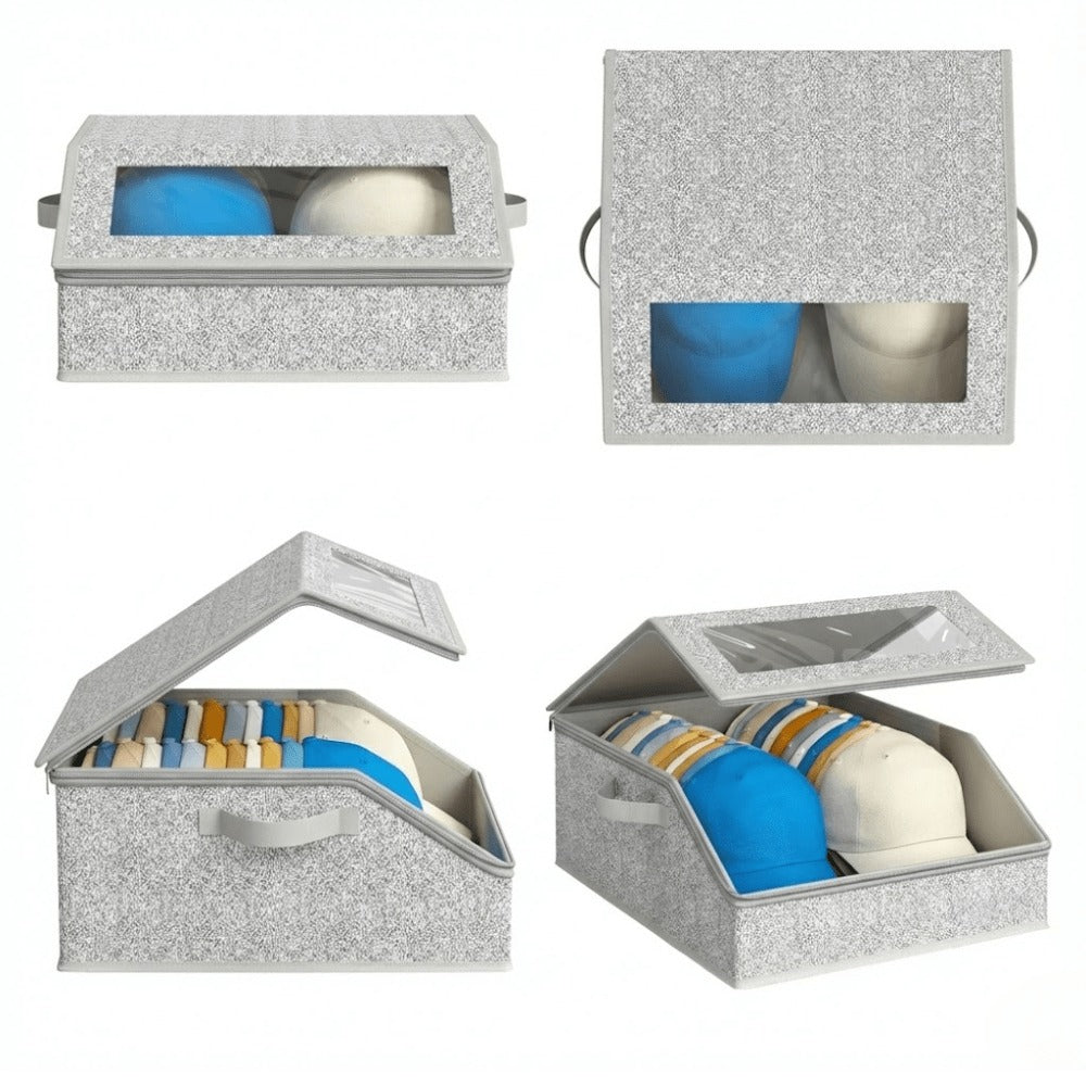 Baseball Cap Organizer for Closet ¨C Large Hat Storage Box Holds 24 Ball Caps | Clear Window, Dustproof, Cardboard Inserts | Hat Rack Holder for Men & Women Bedroom Closet & Car