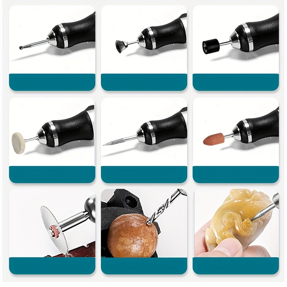 Mini Rotary Tool Kit - Wireless USB Rechargeable Micro Drill Carving Pen for Cutting, Carving, Drilling, Polishing & Buffing (58/74/83 Pcs)