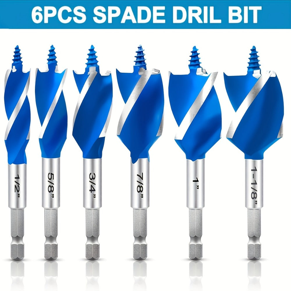 Impact Drill Bit Set 6-Piece Woodworking ¨C 1/2¡± to 1¡± Interchangeable Screwdriver Bits, 4-Inch Length with Storage Box, Multi-Size Spade Bit Kit for Wood Drilling & DIY Projects