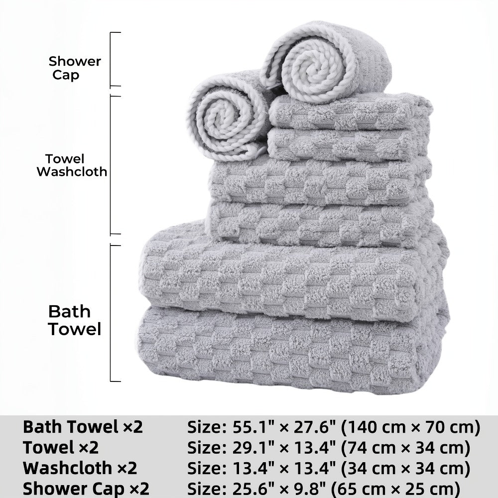 Waffle Weave Bath Towels Set 4 Pack or 8 Pack - Ultra Soft Super Absorbent Quick Dry Microfiber Moire Textured Towels | Spa Gym Travel Daily Use | Multi-Color Sets Gray Pink Blue Beige Gift Set