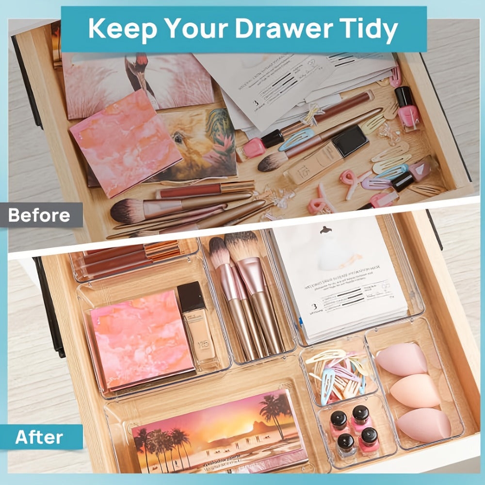 Clear Drawer Organizer Trays 25 Pack with 4 Sizes, Plastic Storage Bins for Desk Drawer Kitchen Flatware Cosmetics Dresser Under Bed Organization Dividers