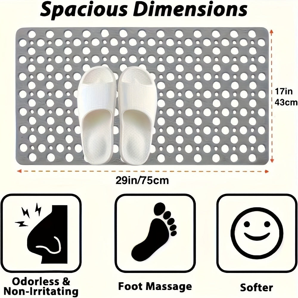 Non-Slip Bath Mat for Bathtub Shower with Suction Cups Extra Soft TPE Bathtub Mat Machine Washable Fast Draining Large 30x17 Inch Bathroom Mat for Tub
