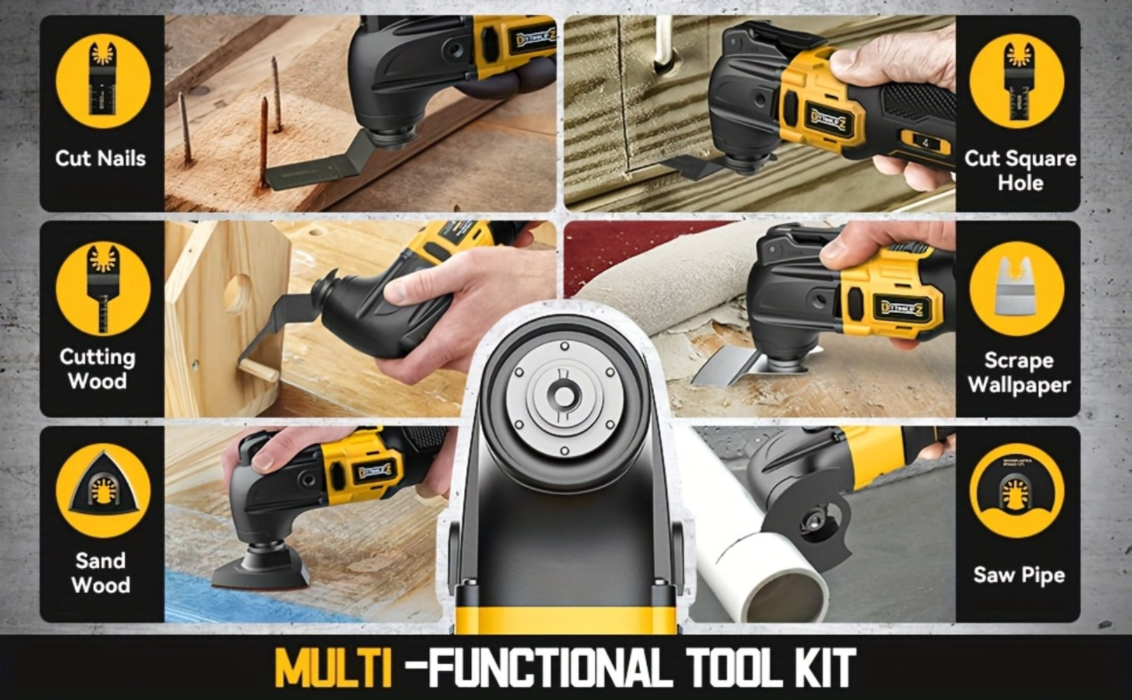 Oscillating Multi Tool Brushless Cordless Compatible with DeWalt 20V / 18V Battery ¨C 21000 OPM Variable Speed, 4.5¡ã Oscillating Angle, Anti-Vibration, Wood Cutting Blades & Sanding Pads (Battery Not Included)