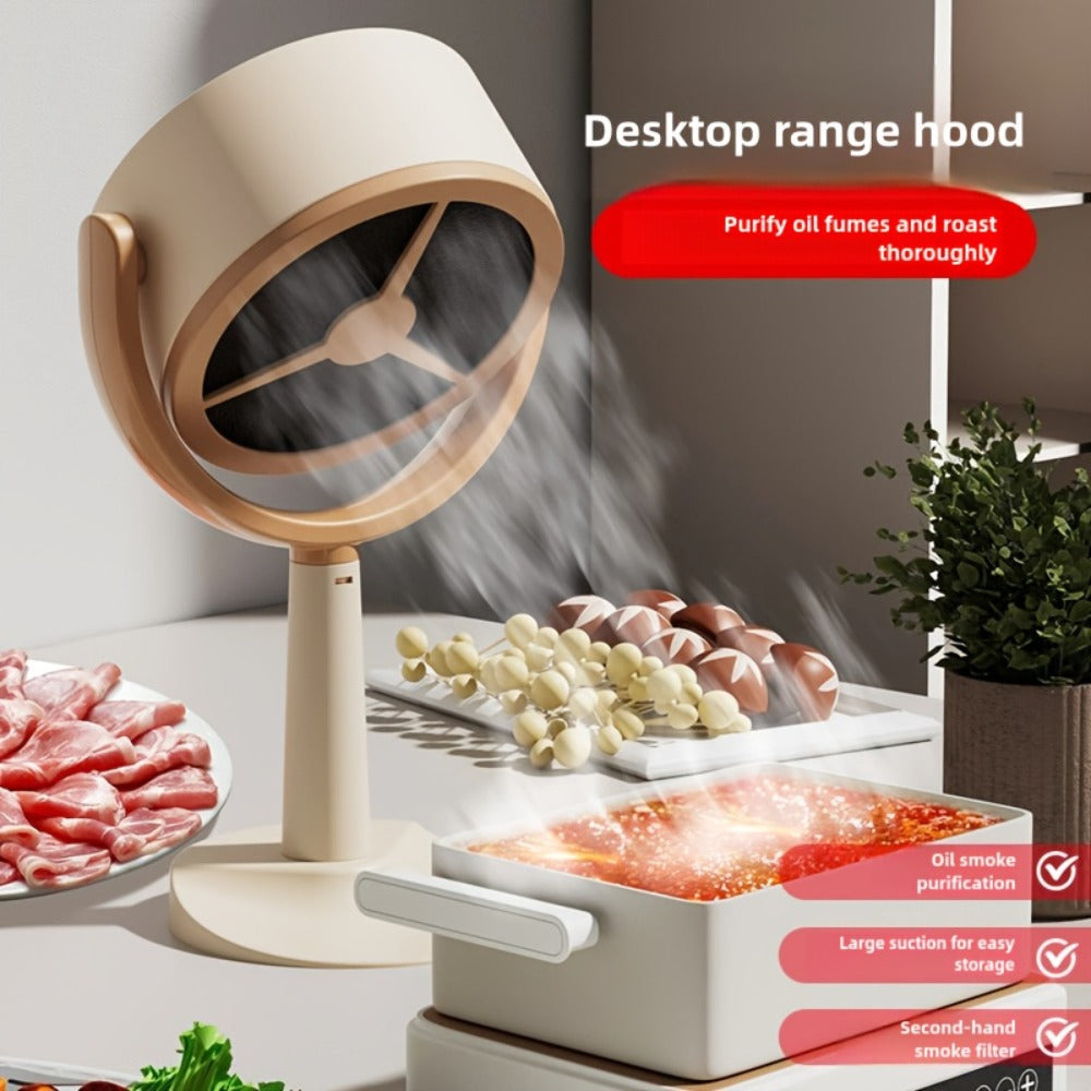 Portable USB Range Hood Handheld Exhaust Fan ¨C Compact Smoke Absorber with 2 Filter Screens for BBQ, Hotpot, Desktop & Travel, Rechargeable Cordless