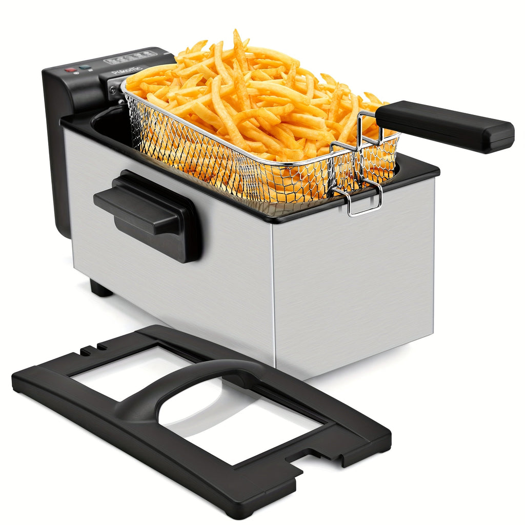 Deep Fryer Stainless Steel Large Capacity with Adjustable Temperature Control - 304 Stainless Steel Oil Fryer with Viewing Lid Cool-Touch Handles Easy Clean Basket, 5 Size Options 1.5L to 6L for Home Kitchen
