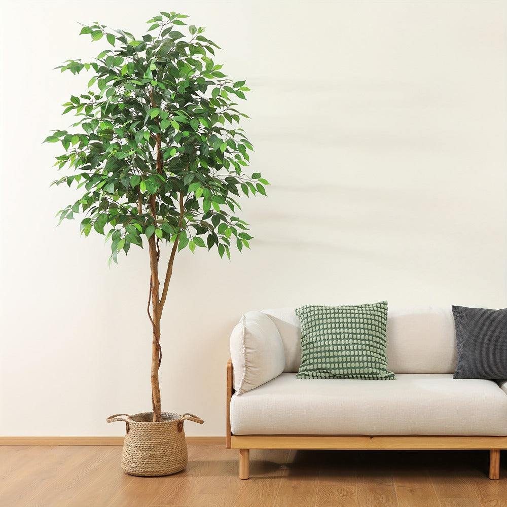 Artificial Ficus Tree Tall Fake Potted Plant Natural Wood Trunk Lifelike Silk Leaves 4FT 5FT 6FT 7FT Indoor Outdoor Living Room Bedroom Office Home Decor No Maintenance